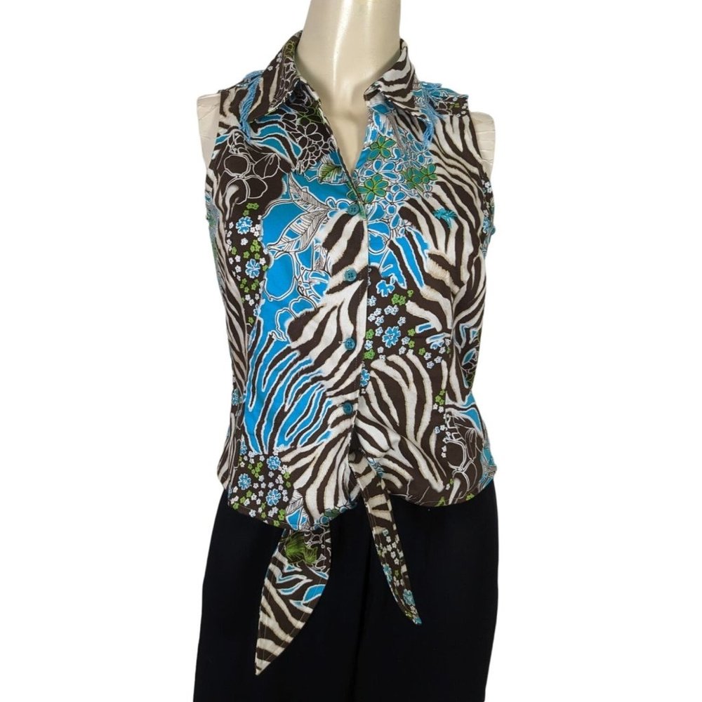 Island Republic sleeveless summer beaded fringe button front Hawaiian top sz 6 - Picture 5 of 9